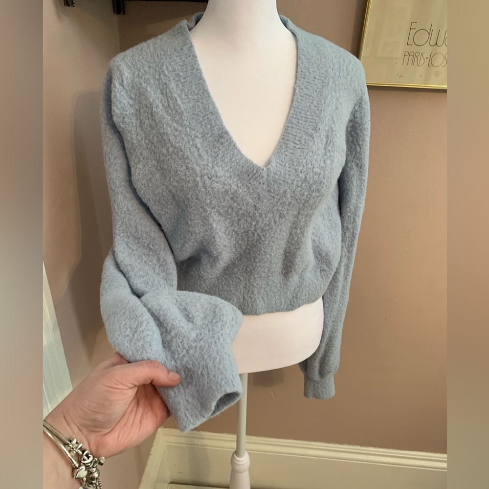 Sunday Best Light Blue V-Neck Sweater Large cropped Scandi Girl